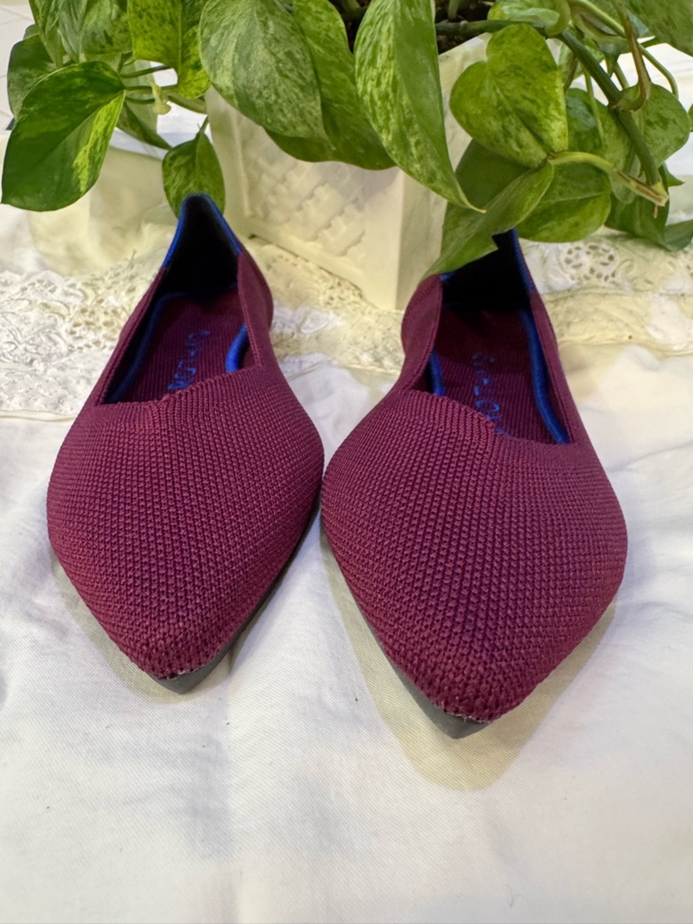 Women's Pointed Knit Flats - Burgundy